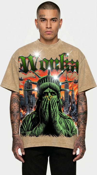 Wonka “Liberty Under Pressure” Oversize Tee — Sand