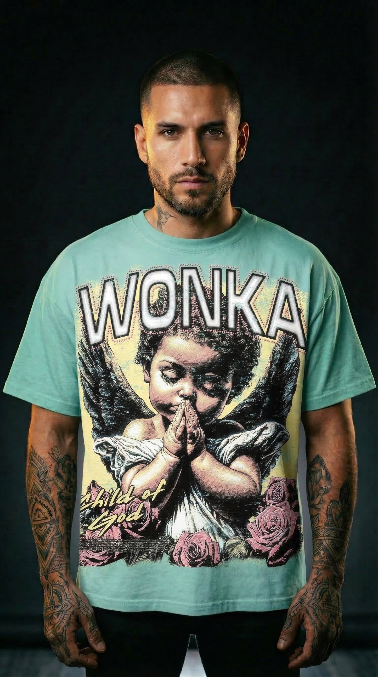 Wonka “Built From Struggles” Oversize Tee — Aqua