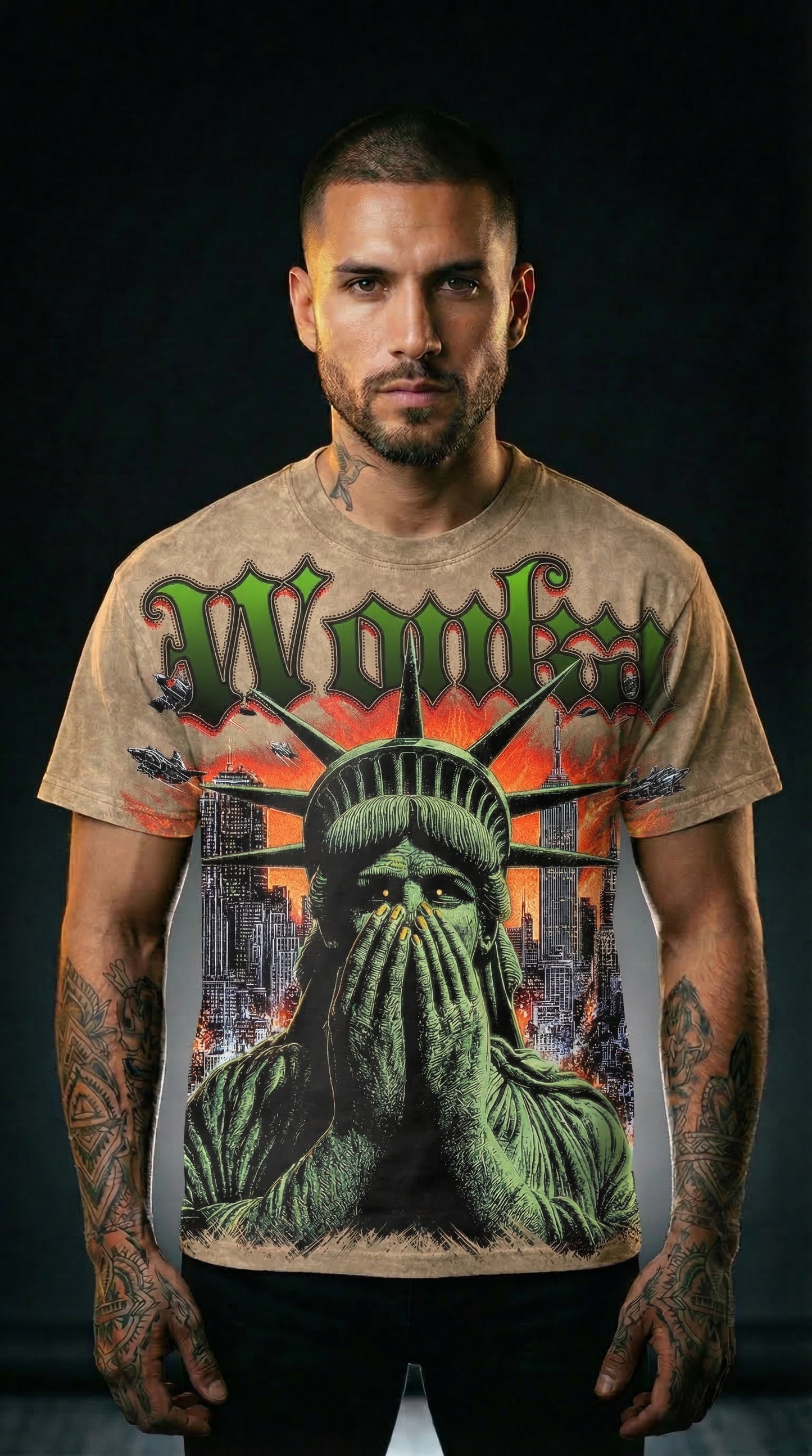 Wonka “Liberty Under Pressure” Oversize Tee — Sand