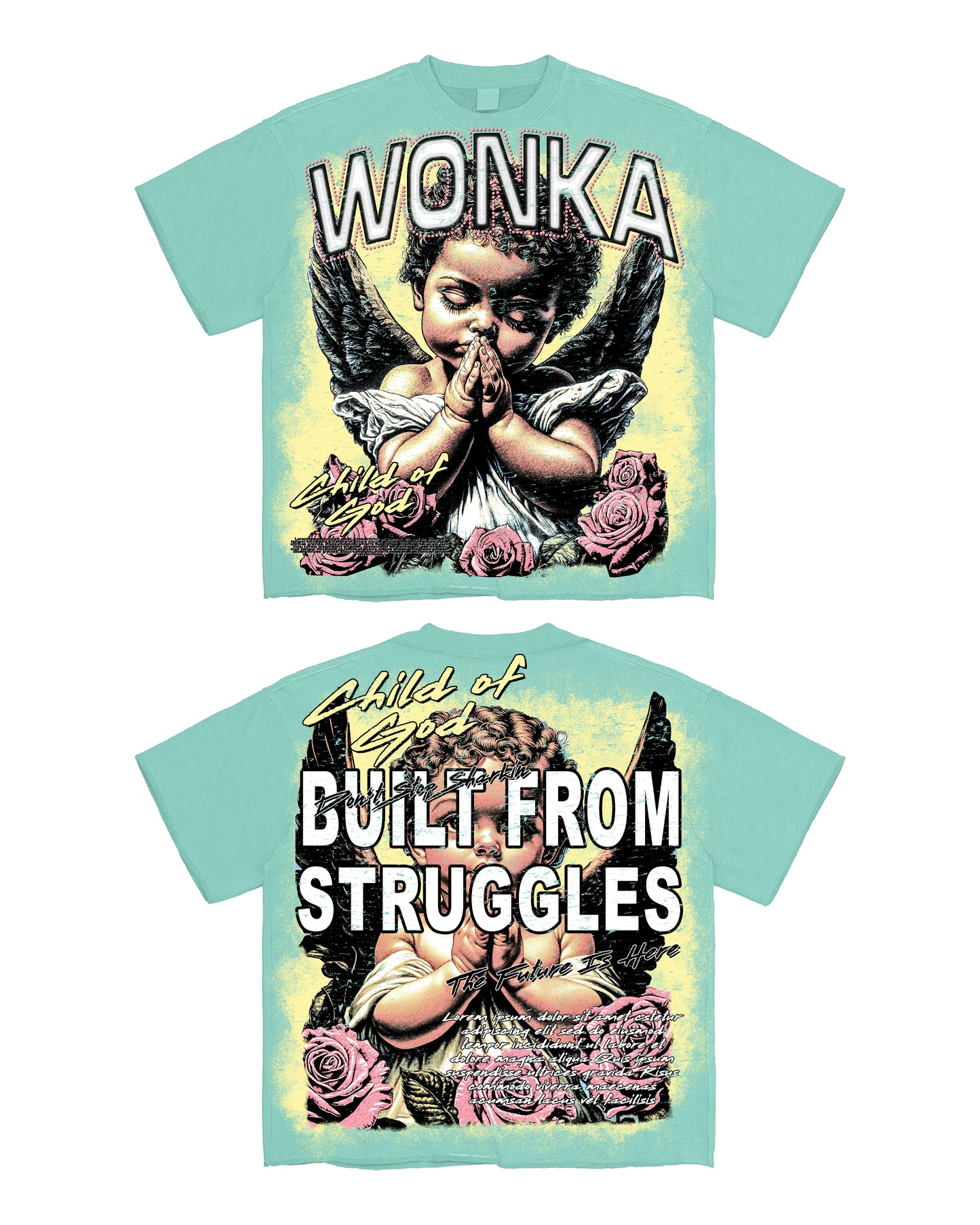 Wonka “Built From Struggles” Oversize Tee — Aqua